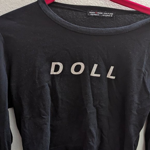 DOLL crop top black t-shirt long sleeved crop - Picture 1 of 3